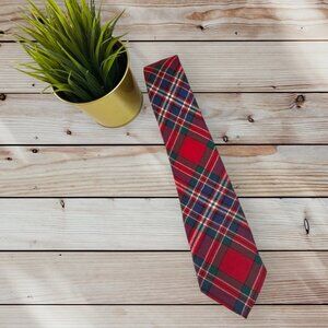 Vintage Ingles Buchan Made In Scotland Red Tartan 100% Pure Wool Men's Neck Tie